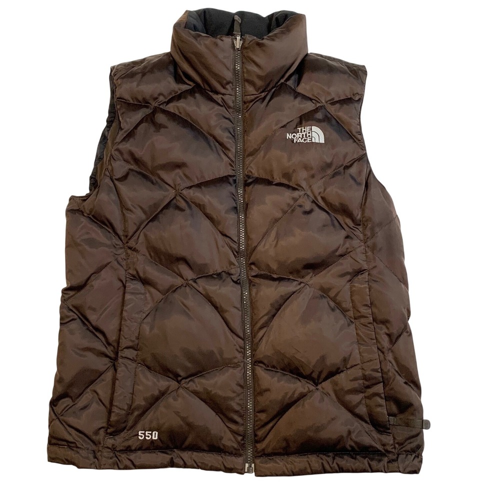 The North Face Womens 550 Down Puffer Vest Brown Quilted Full Zip Medium